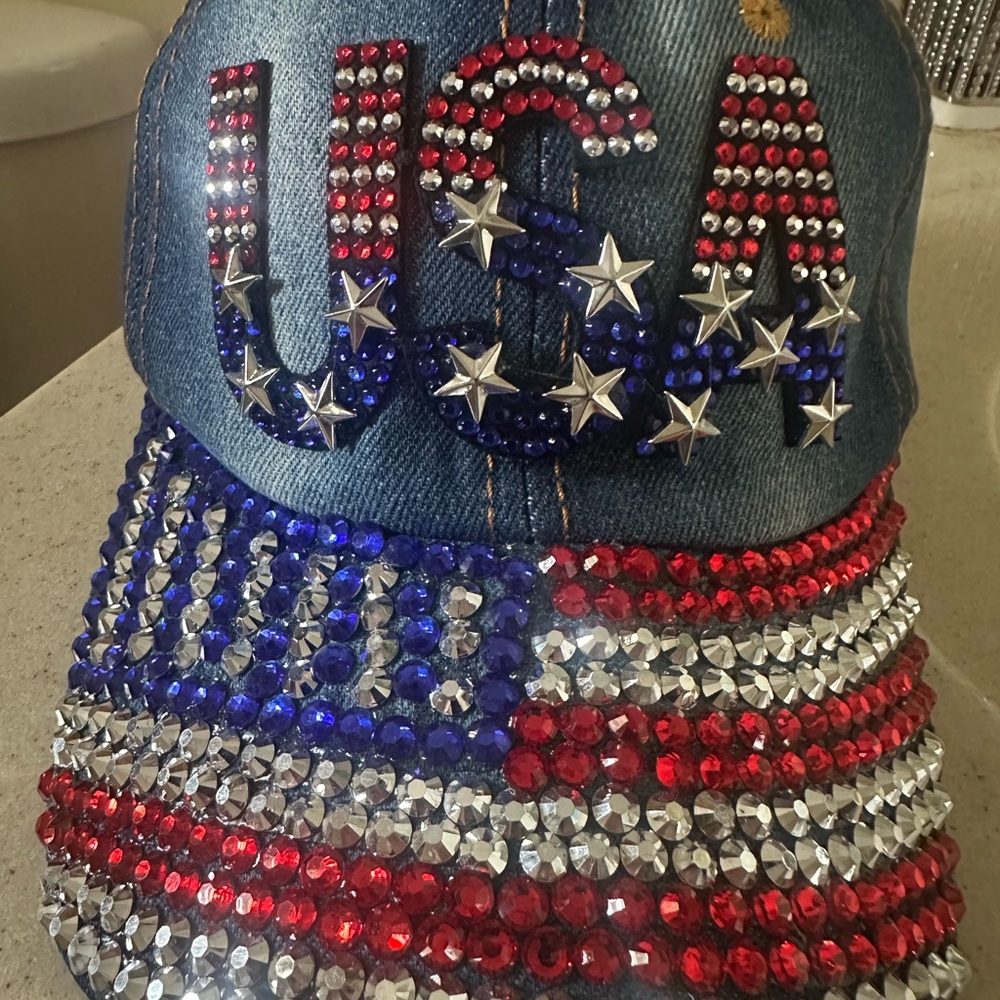 USA Rhinestone Denim Cap